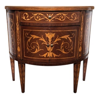 Neoclassical Demi-Lune Commode in Marquetry Inlay Burl Wood, 1960s For Sale