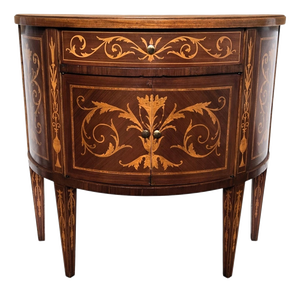 Neoclassical Demi-Lune Commode in Marquetry Inlay Burl Wood, 1960s