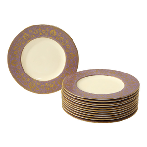 Set of 12 Gilded Age Smoked Lilac Border & Gilt Plates by Royal Worcester
