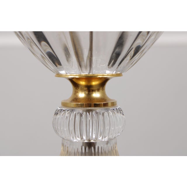 1980s Pair Sunning Italian Brass & Crystal Urn Style Table Lamps For Sale - Image 11 of 16