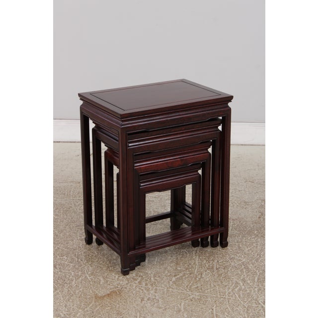 Vintage Chinese Set of 4 Stack Rosewood Nesting Tables For Sale In Philadelphia - Image 6 of 14