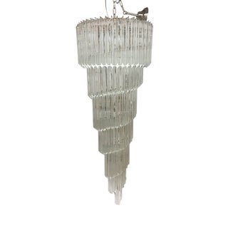 Italian Tiered Chandelier Murano Glass Quadriedo Cut 45° Sputnik For Sale