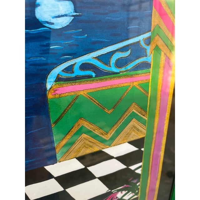 1980s ArtDeco Revival Fashion Illustration Print Framed and Signed by the Artist For Sale - Image 9 of 18