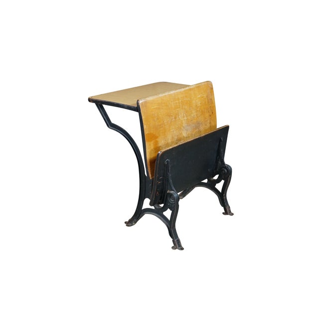 Victorian Antique T. Kundtz Co. American Solid Maple Classroom School Desk Cast Iron 1900 For Sale - Image 3 of 18