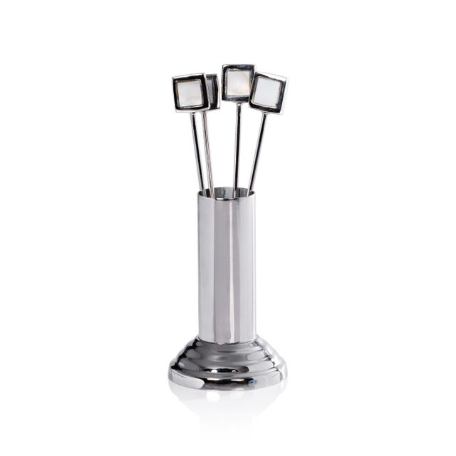 Transitional Spiga 4-Piece Set Cocktail Picks with Stand- Nickel For Sale - Image 3 of 3