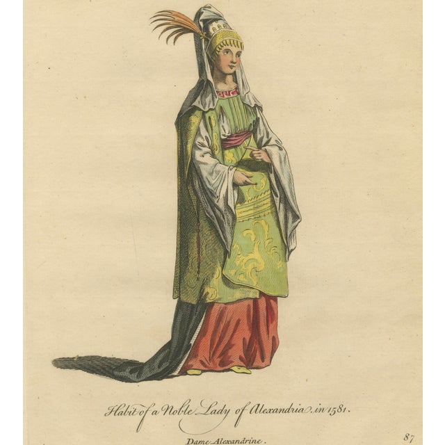 European School Artist, Habit of a Noble Lady of Alexandria in 1581, 1749, Engraving For Sale - Image 4 of 9