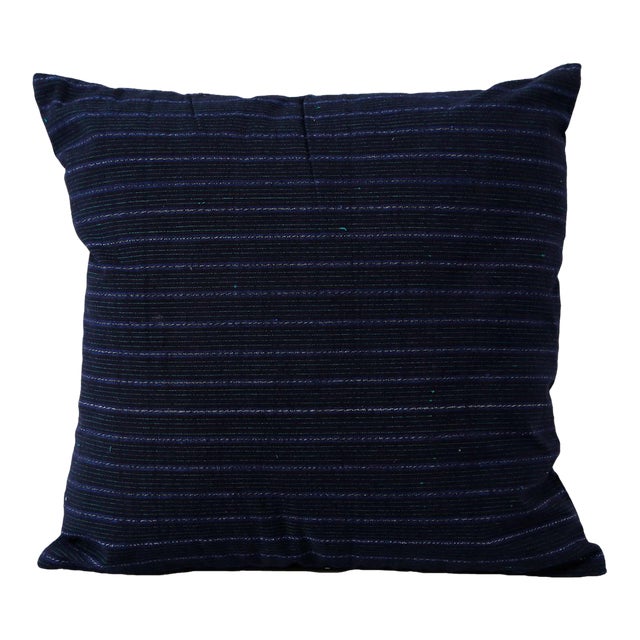 Vintage Homespun Pillow Cover – Navy Blue Woven Cotton For Sale