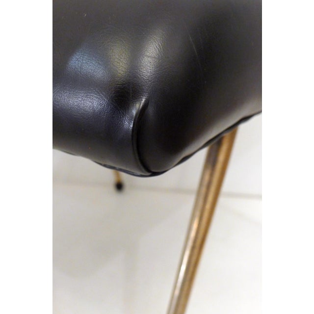 Vintage Ottoman with Tapered Gold Legs and Black Faux Leather Seat, 1960s For Sale - Image 10 of 13