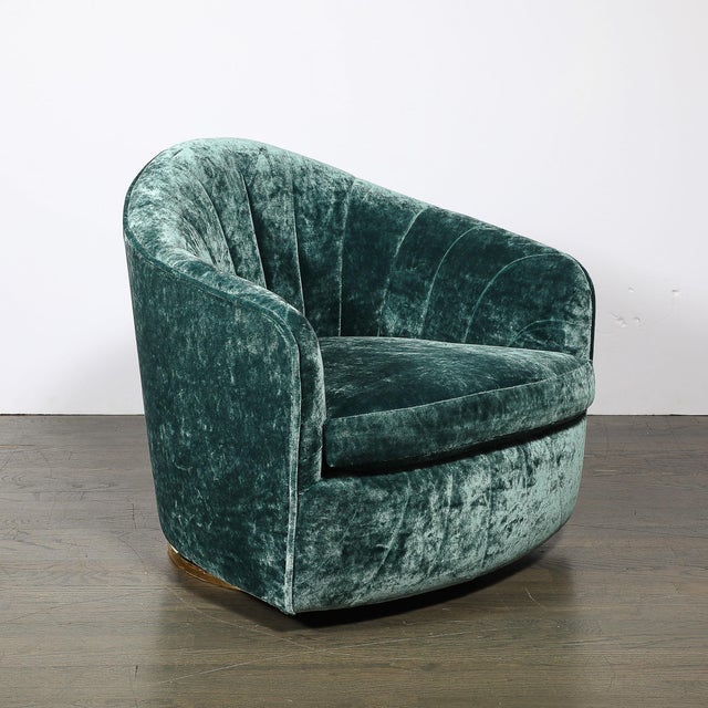 Mid-Century Milo Baughman Swivel Tilt Club Chair W/ Brass Base in Smoked Emerald For Sale - Image 4 of 9