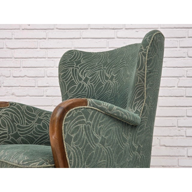 Vintage Danish Lounge Chair in Green Furniture Velour and Beech Wood, 1960s For Sale - Image 16 of 18
