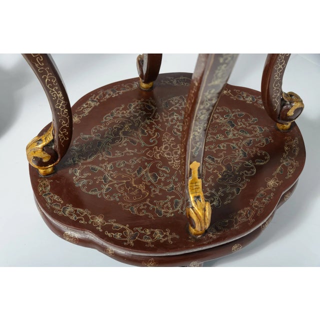Pair of Chinese Painted & Lacquered Parcel Gilt Chinoiserie Tall Pedestals For Sale - Image 9 of 13