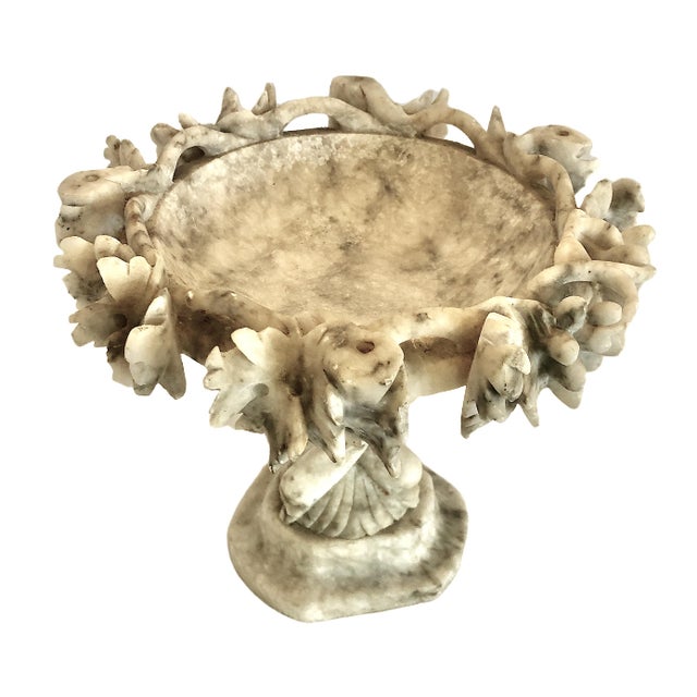 Antique Italian Carved Alabaster Centerpiece With Grape Clusters and Dolphins For Sale - Image 9 of 14