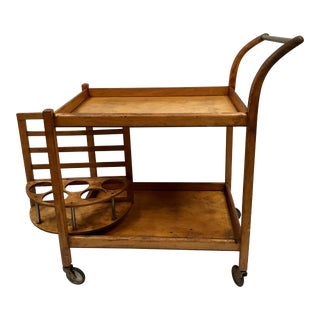 Mid-Century Wood Bar Cart With Rotating Bottle Holder For Sale