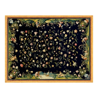 Atelier Aria Lumae Golden Age Dutch Floral Antique Tapestry Fine Art Gallery Board Print With Faux Antique Gilt Frame Print Design 32 X 24.5 For Sale
