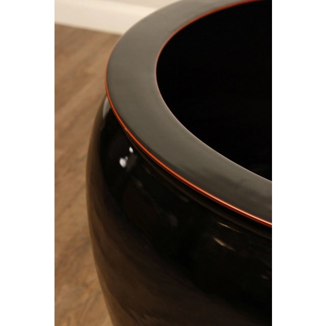 Early 21st Century Asian Style Large Black Ceramic Fish Bowl Planter on Stand For Sale - Image 10 of 12