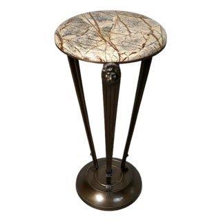 1980’s Art Deco Solid Brass & Marble Lion’s Head Side Table For Sale