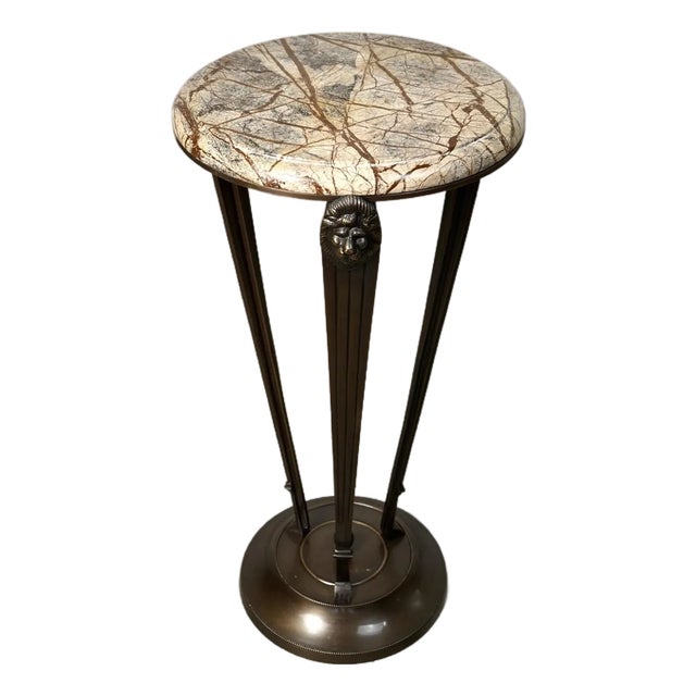 1980’s Art Deco Solid Brass & Marble Lion’s Head Side Table For Sale