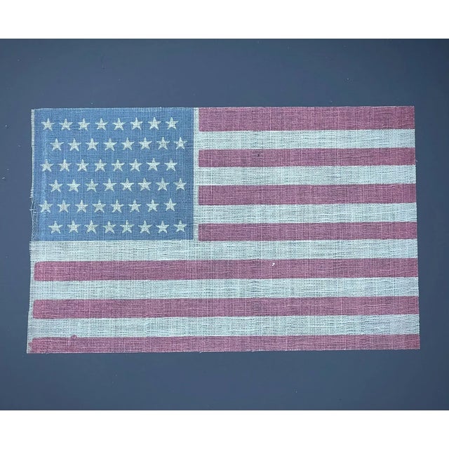 American Rare and Fine Antique American Flag 1912 Staggered 48 Star Glazed Cotton in Antique Gilt Frame For Sale - Image 3 of 10