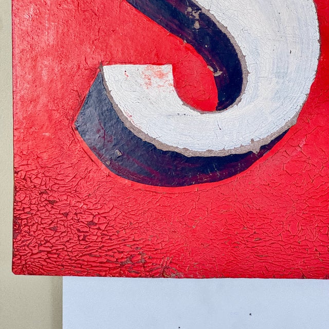 Mid 20th Century Large Vintage Hand Painted "Strong" Sign on Masonite With Bold Graphics in Red For Sale - Image 5 of 12