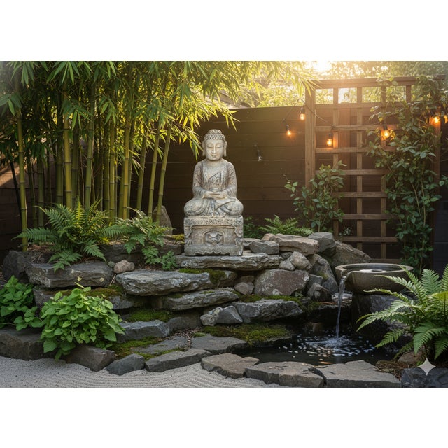 Chinese Distressed Brown Gray Stone Sitting Meditation Buddha Statue For Sale - Image 16 of 17