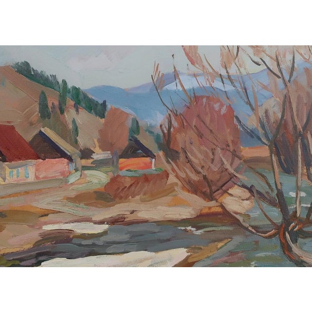 1980s Ukrainian Impressionism Oil Painting, Rural Autumn Landscape 50-69,5 For Sale - Image 4 of 6
