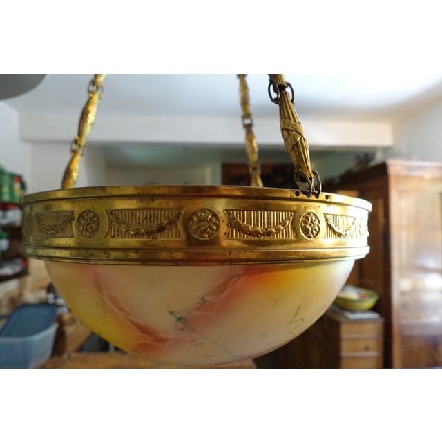 Art Deco Pendant Light in Marbled Glass, 1930s For Sale - Image 4 of 5