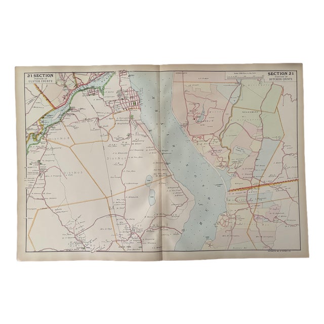 Antique Cartography Map Section 21 of Ulster and Dutchess Counties, New York - Published by Watson and Company, 1891 For Sale
