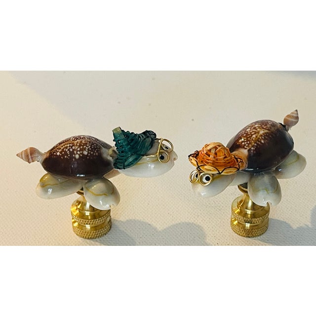 Contemporary Charming Pair of Sea Shell Turtles Lamp Finials For Sale - Image 3 of 6