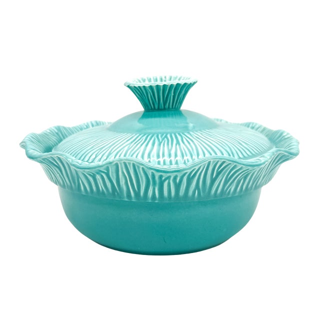 1956 Miramar of California Aqua / Turquoise Covered Serving Bowl – Mid-Century Modern / Coastal For Sale - Image 11 of 11