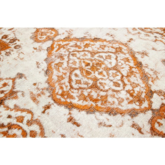 Overdyed Antique Orange Wool Rug With Medallion Motif For Sale - Image 11 of 11