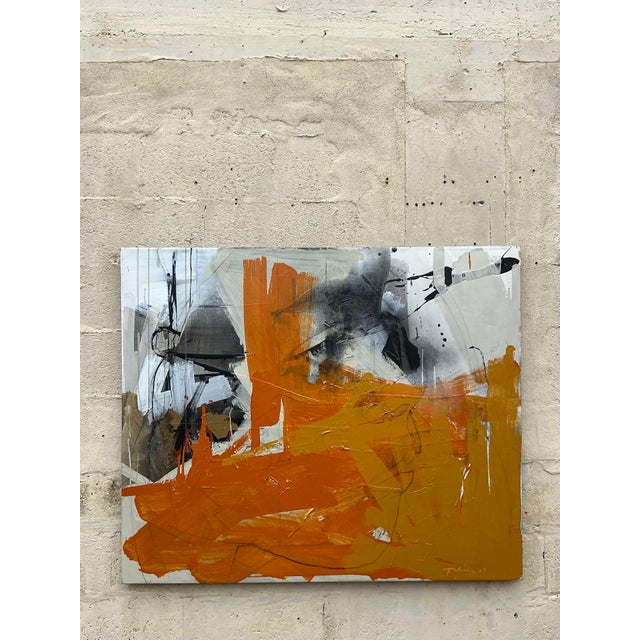 Vintage Boho Abstract Oil on Canvas For Sale - Image 4 of 9