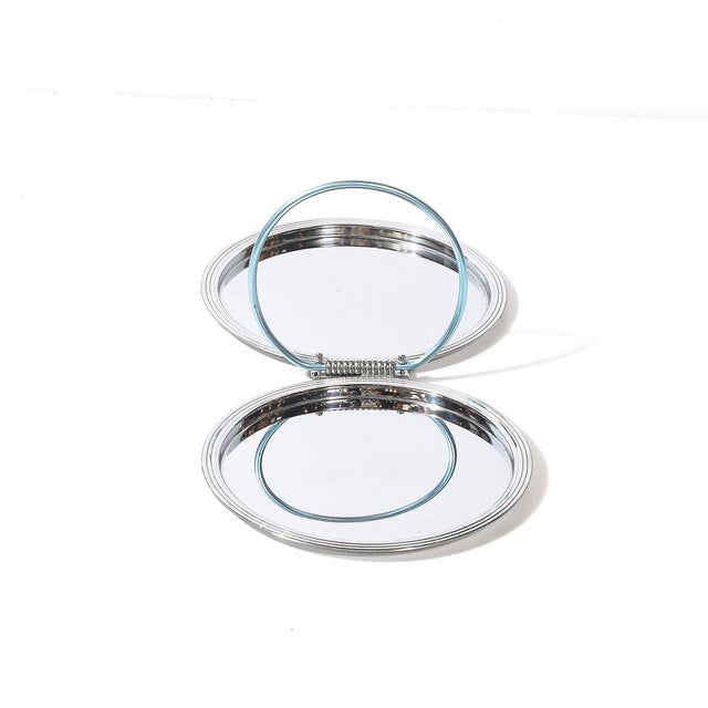 1930s Art Deco Chrome Folding Tray With Loop Form Handle Signed Manning Bowman For Sale - Image 5 of 9