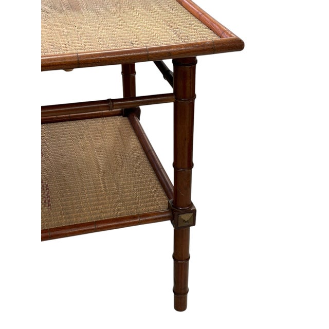 Mid 20th Century Vintage Chinese Chippendale Two-Tiered Rattan and Bamboo Table For Sale - Image 5 of 11