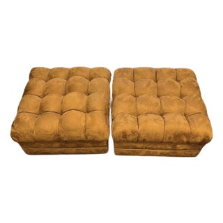 1960s Biscuit Trigger Carmel Ultra Suede Ottomans (Pair)(VINTAGE) For Sale