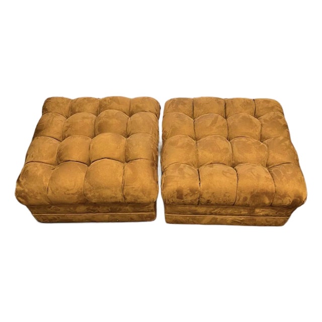 1960s Biscuit Trigger Carmel Ultra Suede Ottomans (Pair)(VINTAGE) For Sale