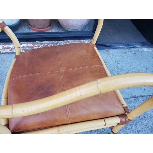 Light Yellow 1950s Leather and Bamboo Arm Chair For Sale - Image 8 of 11