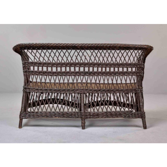 Brown Victorian Wicker Settee With Diamond Lattice Weave For Sale - Image 8 of 12