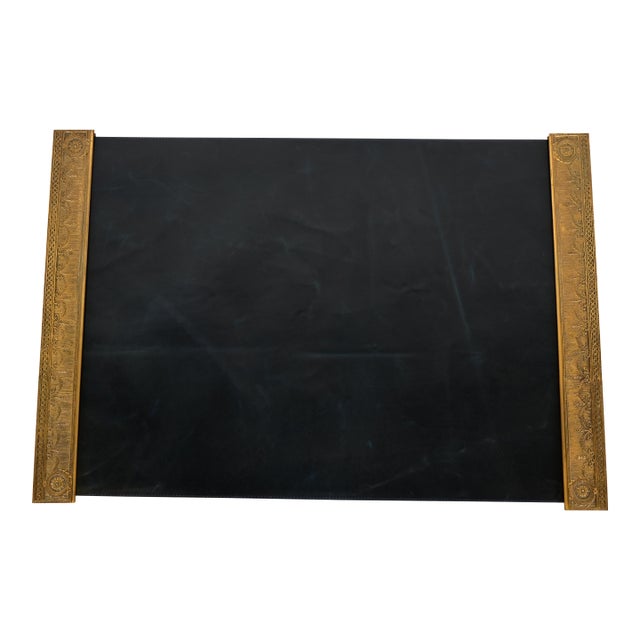 Tiffany Studios New York "Adam" Bronze Doré Blotter Ends With Leather Desk Blotter For Sale