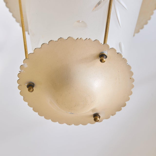 Mid-Century Modern 1950s Italian Tapered Ivory Lacquer + Starburst Glass Lantern Pendant For Sale - Image 3 of 11