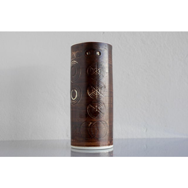 Brown Vintage Scandinavian Art Pottery Vase by Alberius for Rörstrand, Sweden, 1960s For Sale - Image 8 of 15