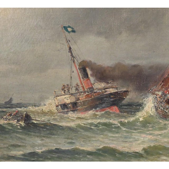Demont, Painting Entrance to the Port by Rough Seas, 1890s, Oil on Canvas For Sale - Image 11 of 17