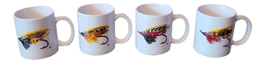 Set of 4 Winnie Staniford Designs Fly Fishing Lure Decorative Ceramic Coffee Mugs *New Old Stock*