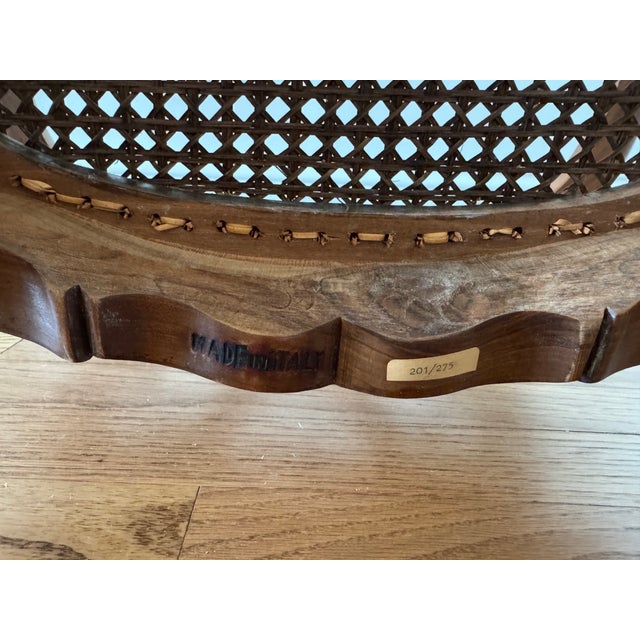 French Provincial Mid 20th Century Italian Venetian Regency Carved Wood and Cane Armchair For Sale - Image 3 of 8
