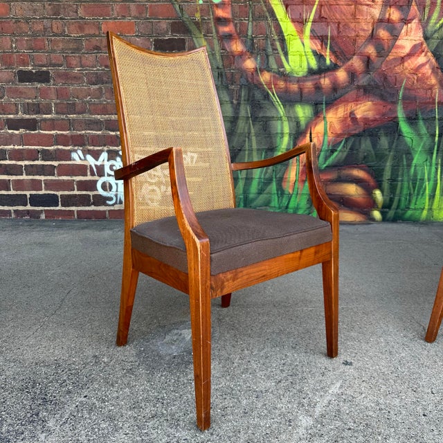 Brown Set of Six John Stuart Walnut and Caned Dining Chairs For Sale - Image 8 of 12