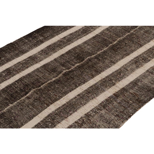 Rug & Kilim Vintage Turkish Kilim Rug in Beige-Brown Stripe Patterns For Sale - Image 4 of 8