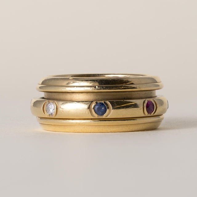 Piaget Late 20th Century Piaget Possession 18k Gold Diamond and Gemstone Spinner Ring Band, Size 6.5 For Sale - Image 4 of 6