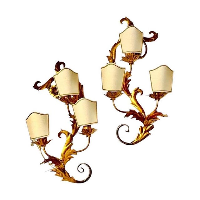 Large Florentine Gilt Wall Lamps attributed to Bianci, Italy, 1970s, Set of 2 For Sale - Image 9 of 9