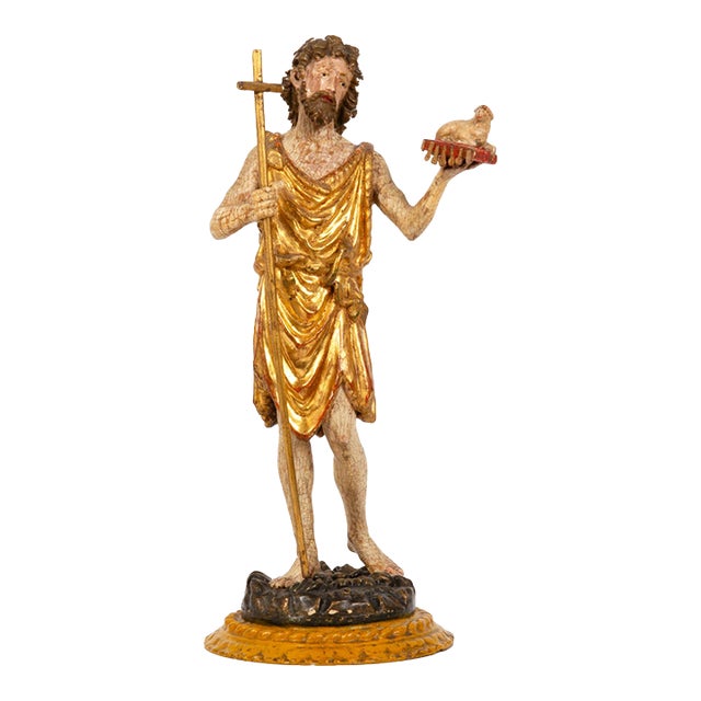German or Austrian Polychromed Statue Sculpture of Saint John the Baptist For Sale