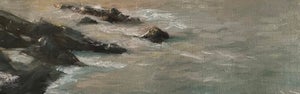 Golden Coast by Barbara Hack | Oil on Canvas Seascape with rocks and waves