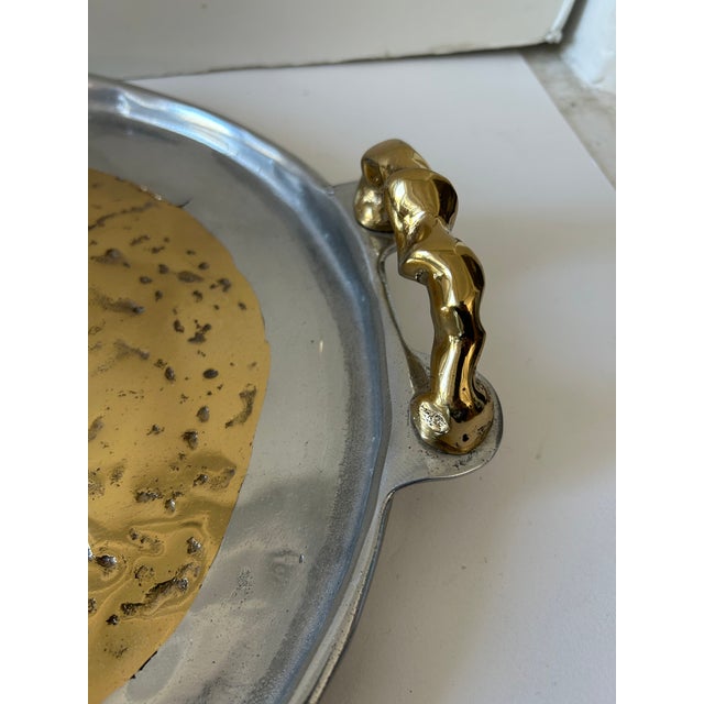 Brutalist 1980s David Marshall Brutalist Aluminum and Brass Large Handled Tray For Sale - Image 3 of 7